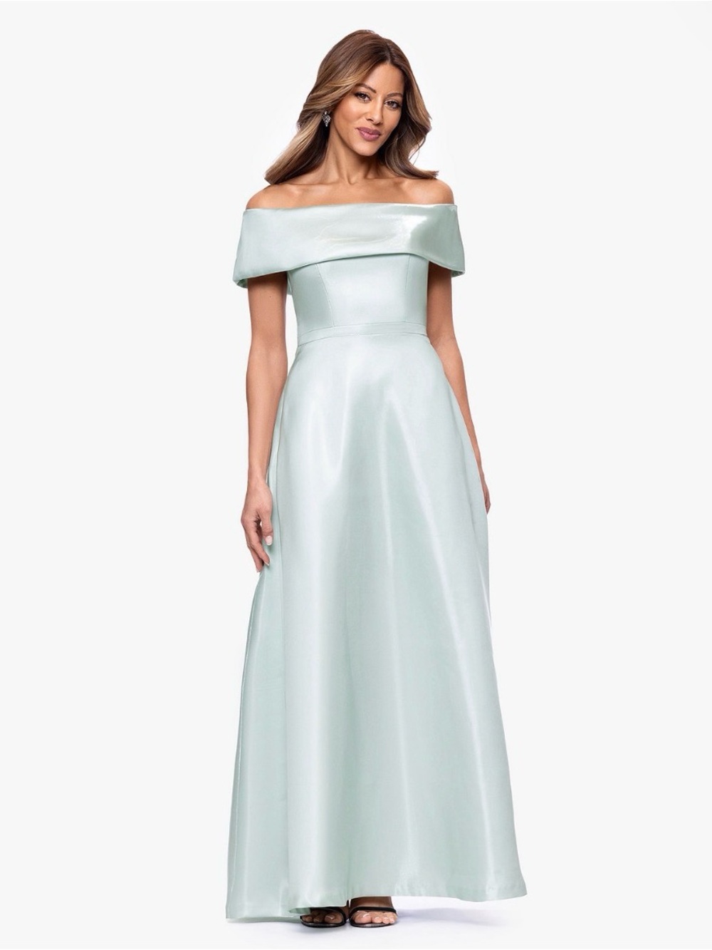 XSCAPE Off-Shoulder Ball Gown - Sage